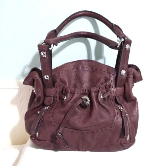 NEW B Makowsky Western Brown 100% Leather Shoulder Bag Purse Magnet Zip Close - Picture 1 of 13